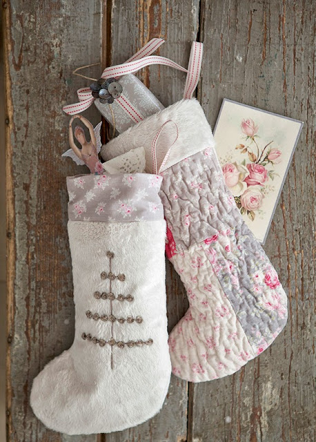 Tilda Sweet Christmas faux fur and quilted christmas stockings