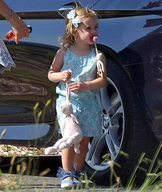 Princess Madeleine, Princess Leonore and Prince Nicolas of Sweden on holiday in Saint Tropez, France. Princess Madeleine wears new summer dress, skirt, tops