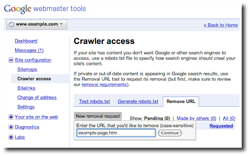The Crawler Access feature in Webmaster Tools