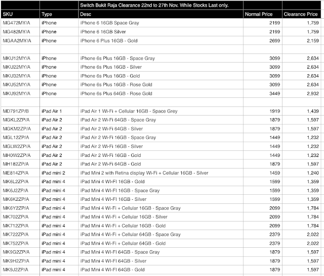 Switch Malaysia Apple iPhone iPad Clearance Sales Price List