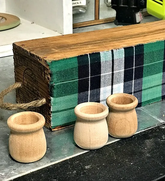plaid crate and candle cups