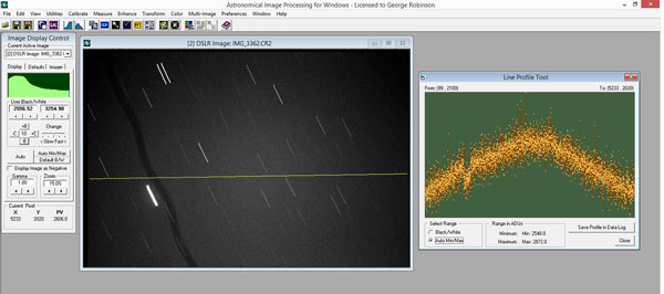 Profile line for sky near Vega 90 second exposure (Source: Palmia Observatory)