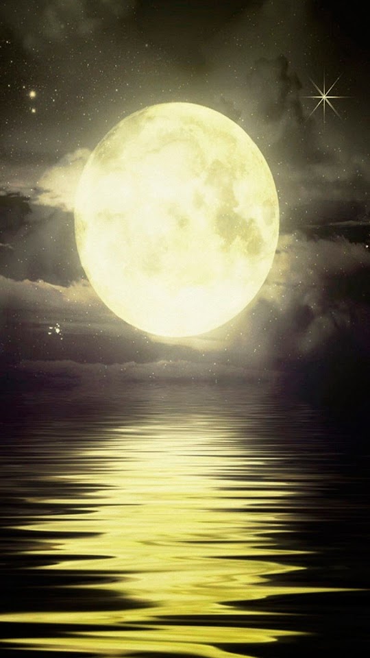   Yellow Moon Over The Sea   Galaxy Note HD Wallpaper