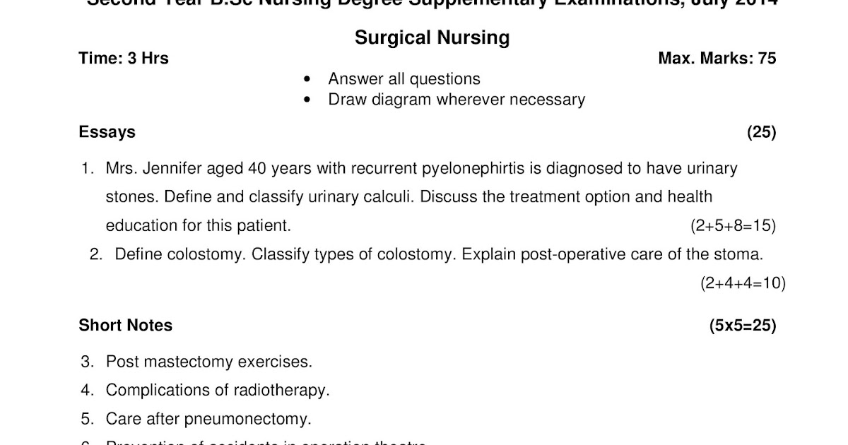 KUHS PREVIOUS QUESTION PAPER SURGICAL NURSING