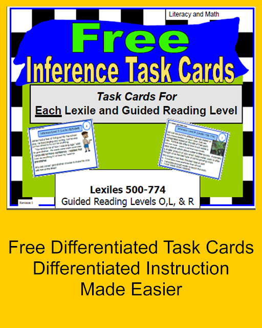 Literacy &amp; Math Ideas: Free Inference Task Cards (Organized By Lexiles ...