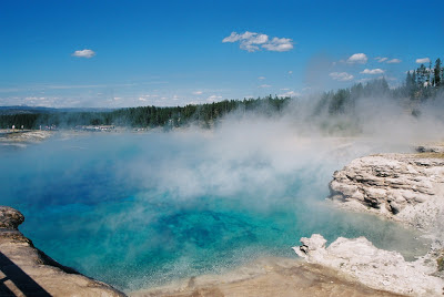 Hot Pool at Yellowstone National Park, geothermal feature blue