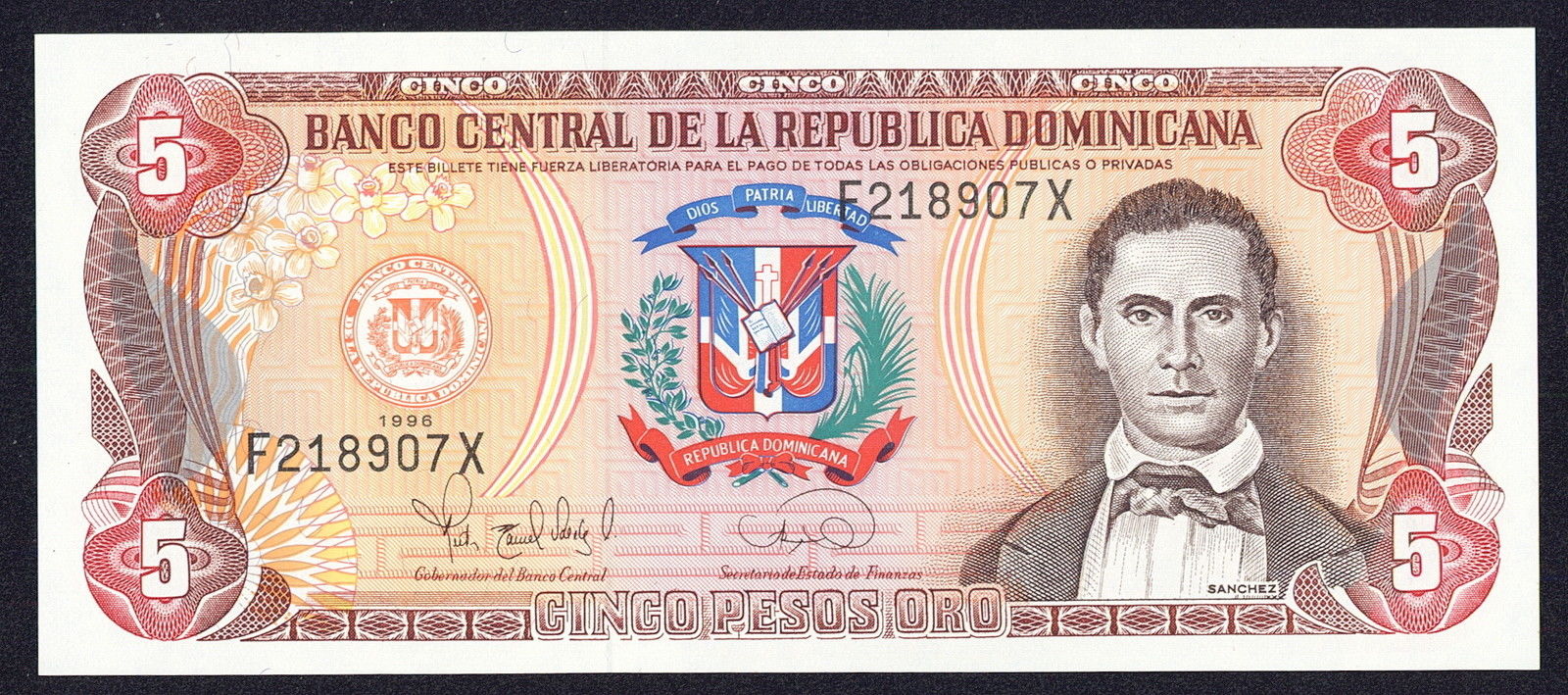 Dominican Republic 5 Pesos Oro banknote 1996 Francisco del Rosario