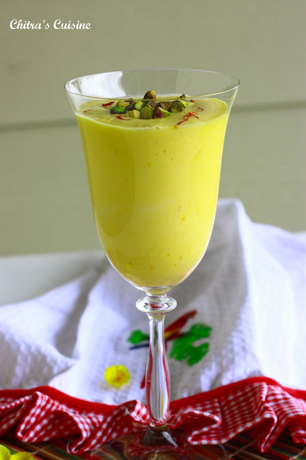 Chitra's Cuisine Mango Lassi with Saffron and Nuts