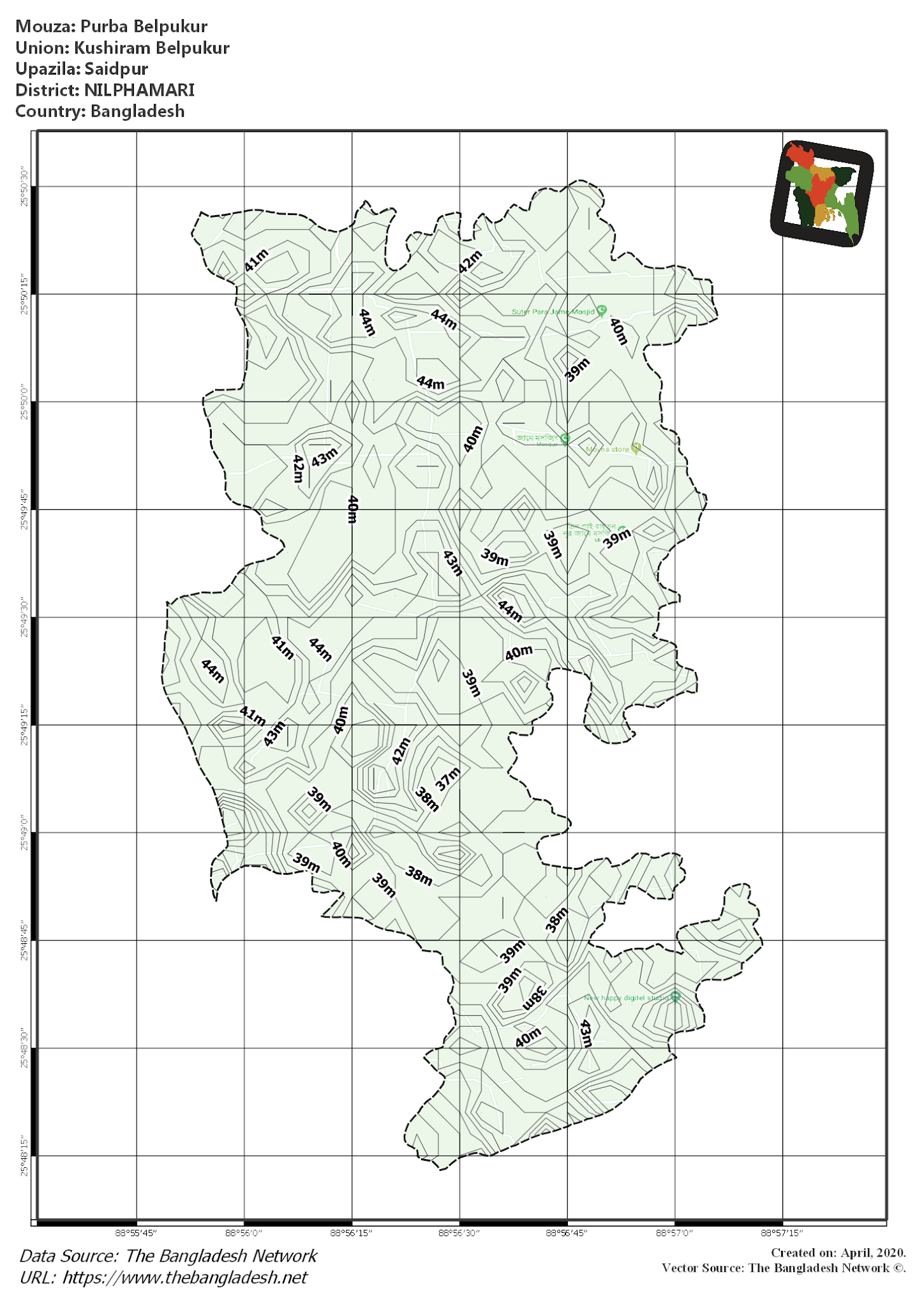 Map of Purba Belpukur Mouza of Saidpur Upazila, NILPHAMARI Map of Purba Belpukur Mouza of Saidpur Upazila, NILPHAMARI, Bangladesh.