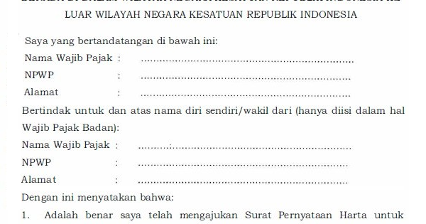 Contoh Surat Pernyataan Tax Amnesty Pengampunan Pajak