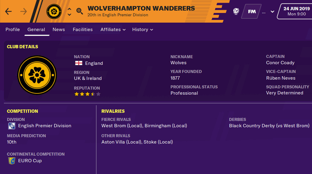 FM20 Club Analysis - Wolverhampton Wanderers FM20 Club Analysis - Wolverhampton Wanderers