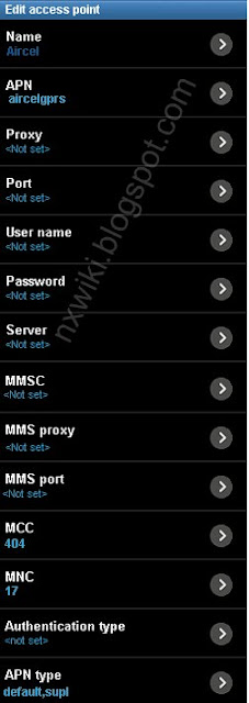 Aircel APN Settings for Android Samsung Galaxy