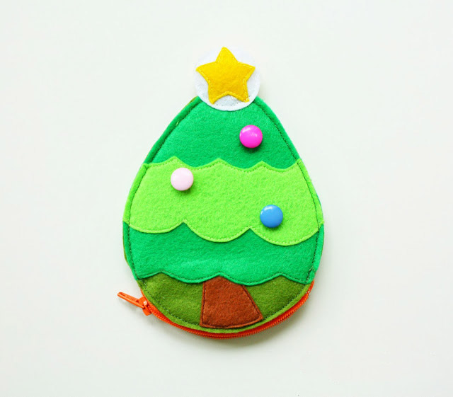 Felt Zipper Pouch Coin Purse Christmas Tree. Pattern & Tutorial in Pictures.