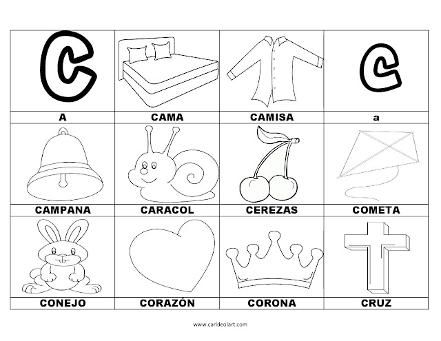  Dibujos para colorear  Palabras con C