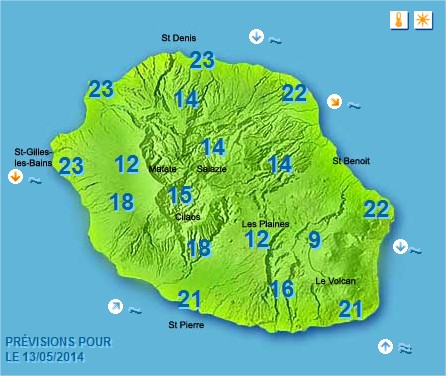 Prévisions météo Réunion pour le Mardi 13/05/14