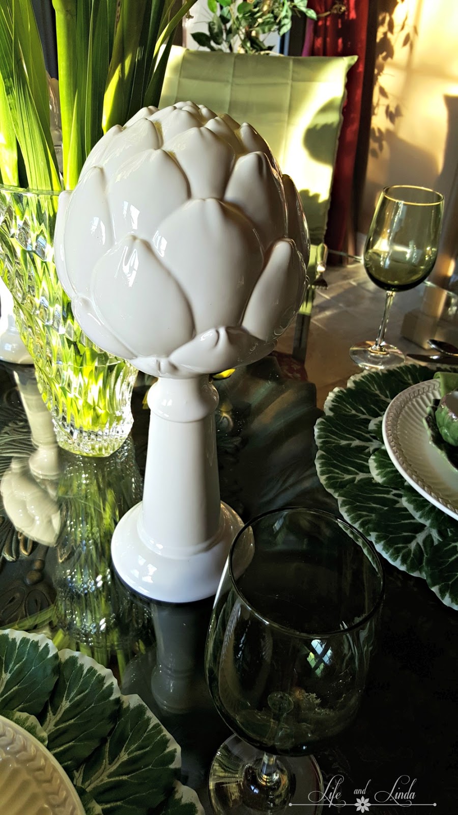Pretty Artichoke Tablescape Life and Linda