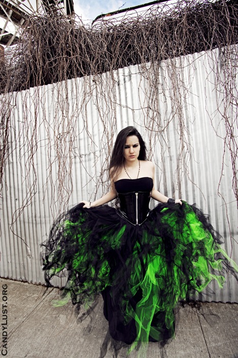 green mixed black wedding dress designs with corset black and blue ribbon