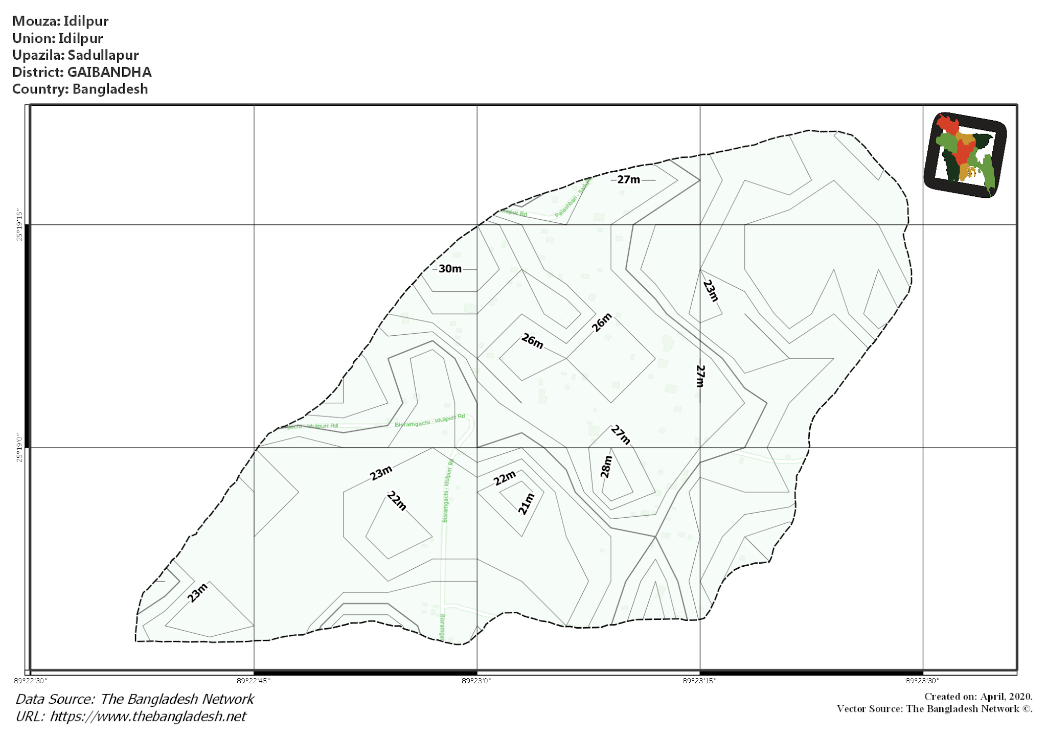 Map of Idilpur Mouza of Sadullapur Upazila, GAIBANDHA, Bangladesh.