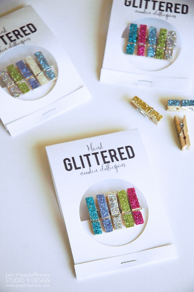 Pen + Paper Flowers CRAFT DIY Hand Glittered Clothespins Gift