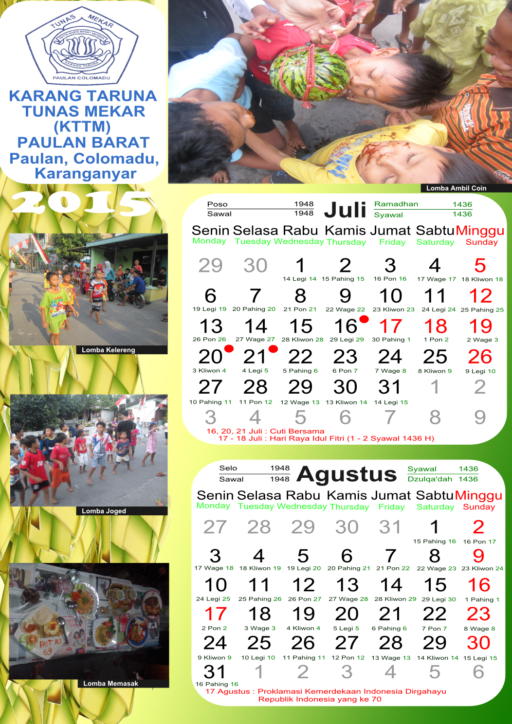 Kalender 2015 Produk Karang Taruna Tunas Mekar Paulan Barat