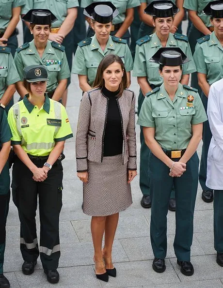 Queen Letizia attends the 30th anniversary of the incoming of the women in the Civil Guard. Letizia wore Hugo Boss jacket and skirt