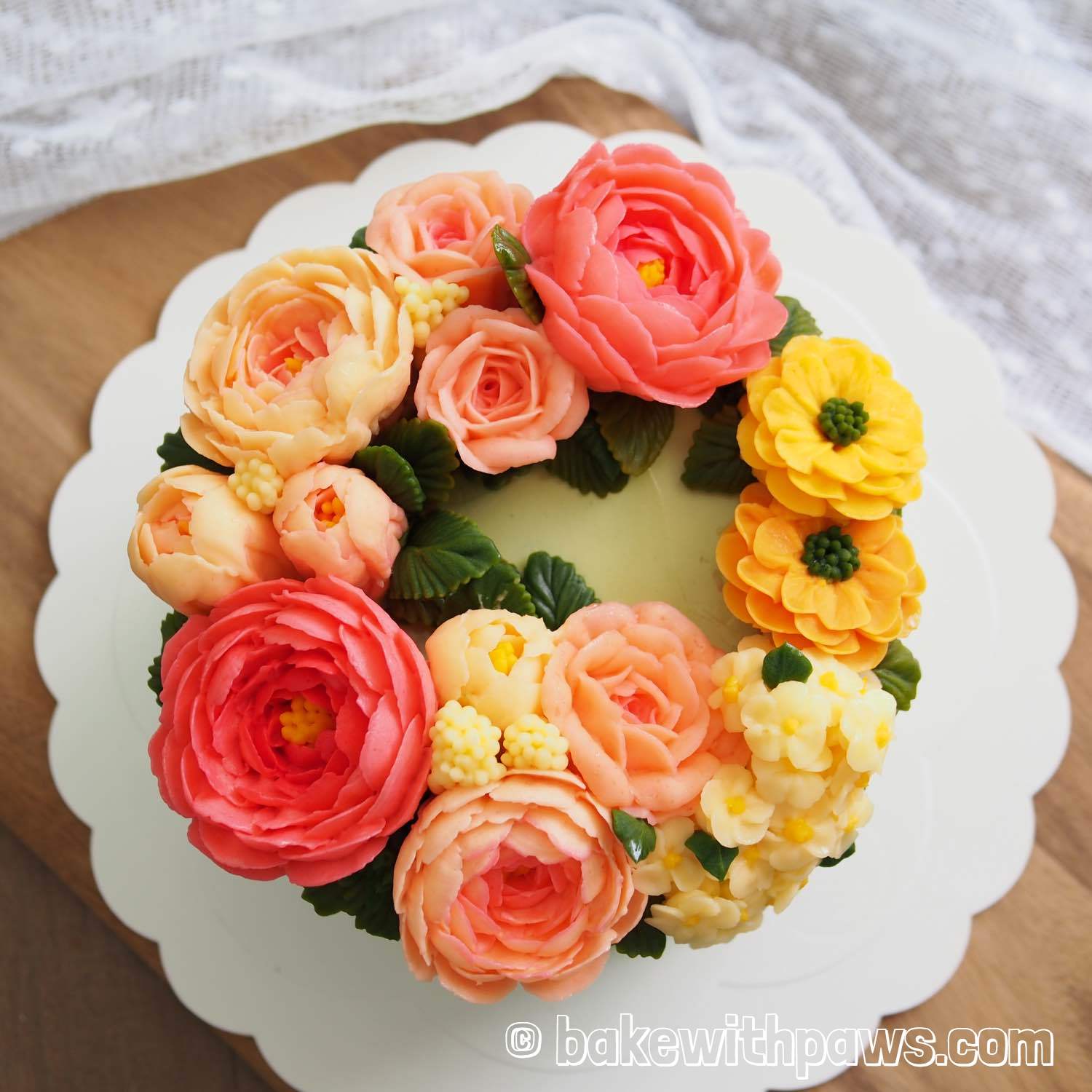 Korean Style Buttercream Flowers Cake 29 BAKE WITH PAWS
