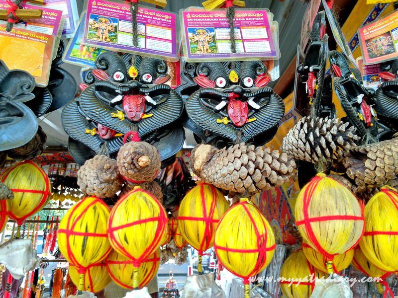Various Nazarbattus in the markets near Shani Shinganapur Temple, Maharashtra