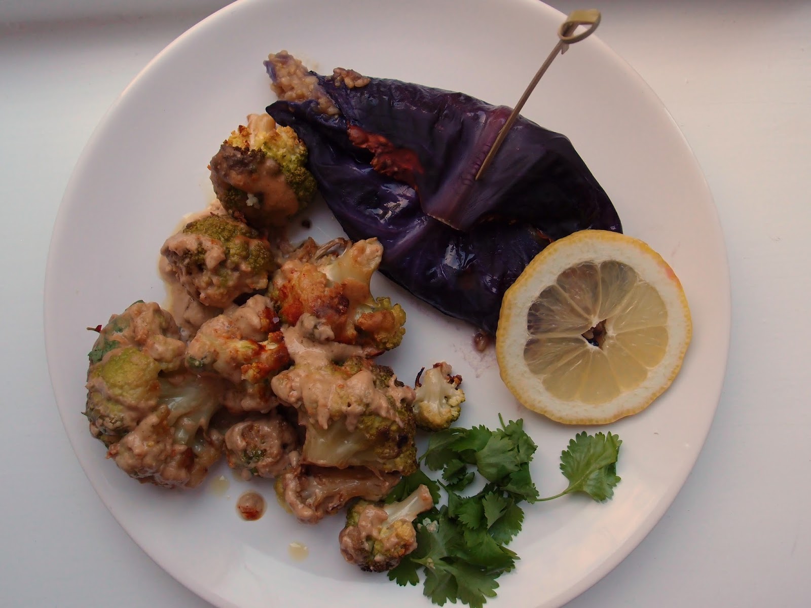 The VegHog: Green tahini cauliflower with quinoa cabbage roulade