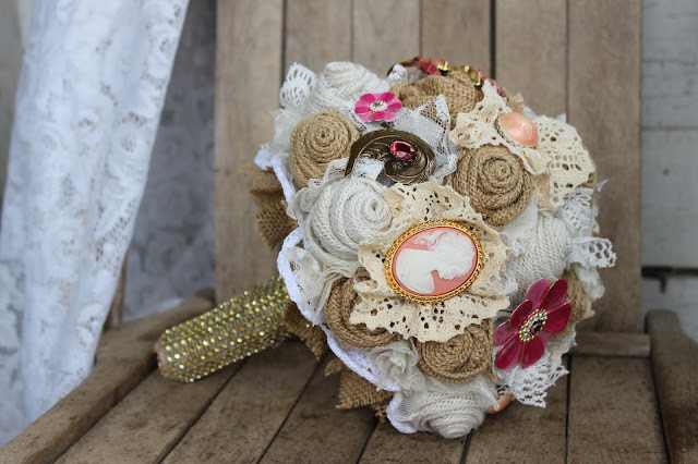 burlap and lace brooch bouquet