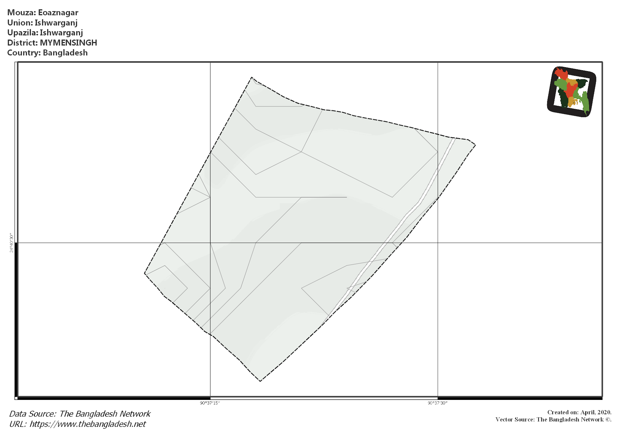 Map of Eoaznagar Mouza of Ishwarganj Upazila, MYMENSINGH, Bangladesh.
