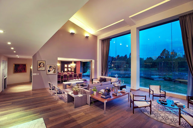 Living room with huge glass windows