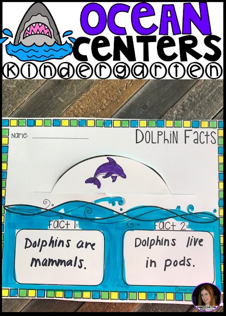 Ocean Centers Math and Literacy Crafts and Activities is perfect for springtime in kindergarten or summer school for students moving from kindergarten to first grade. There are tons of hands on craftivities, writing, literacy and math center that students will love. 