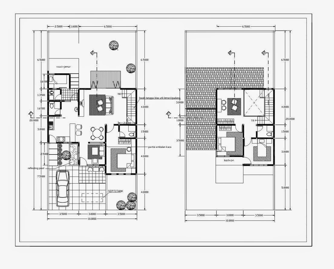 Gambar Desain Denah  Rumah Minimalis 2 Lantai Type 36 