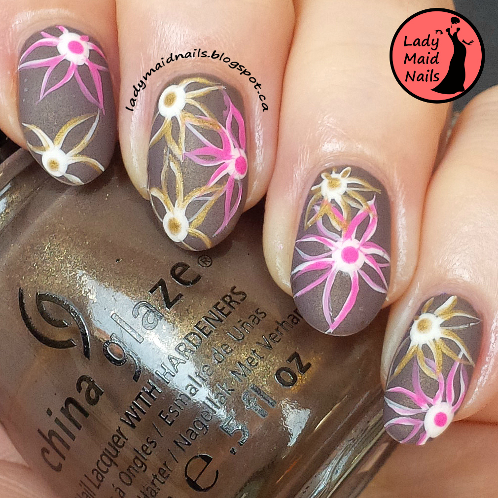Lady Maid Nails: Matte Brown Floral Nail Art