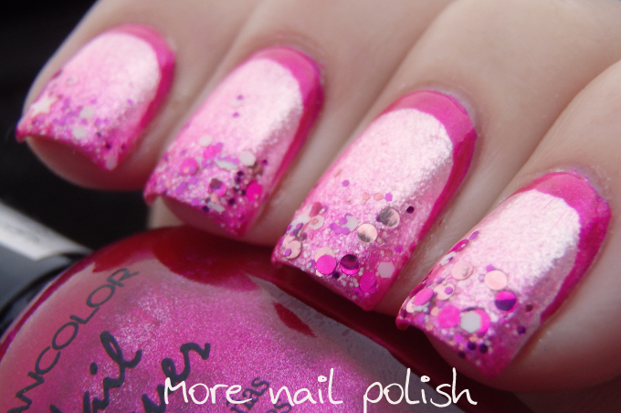 Metallic pink ruffian with glitter tips ~ More Nail Polish