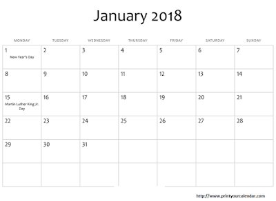 write in calendar 2018