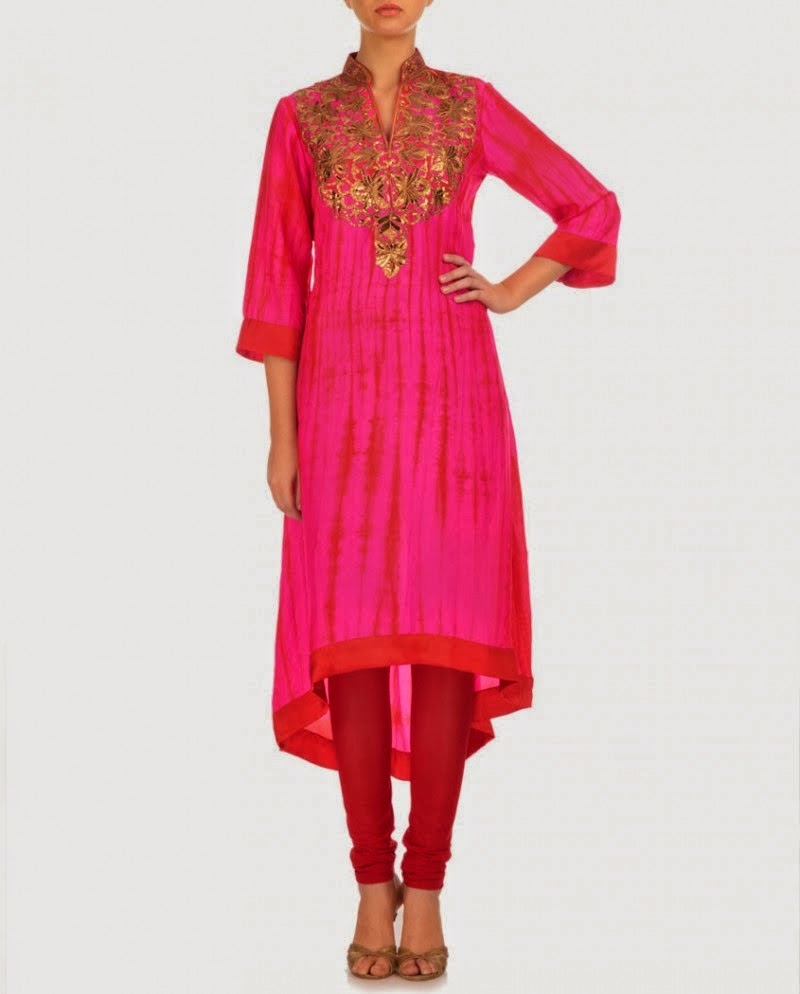 Elegant And Simple Designs Of Frocks With Churidar Shalwar For Summer 2014 | 7pm Dress - Dress