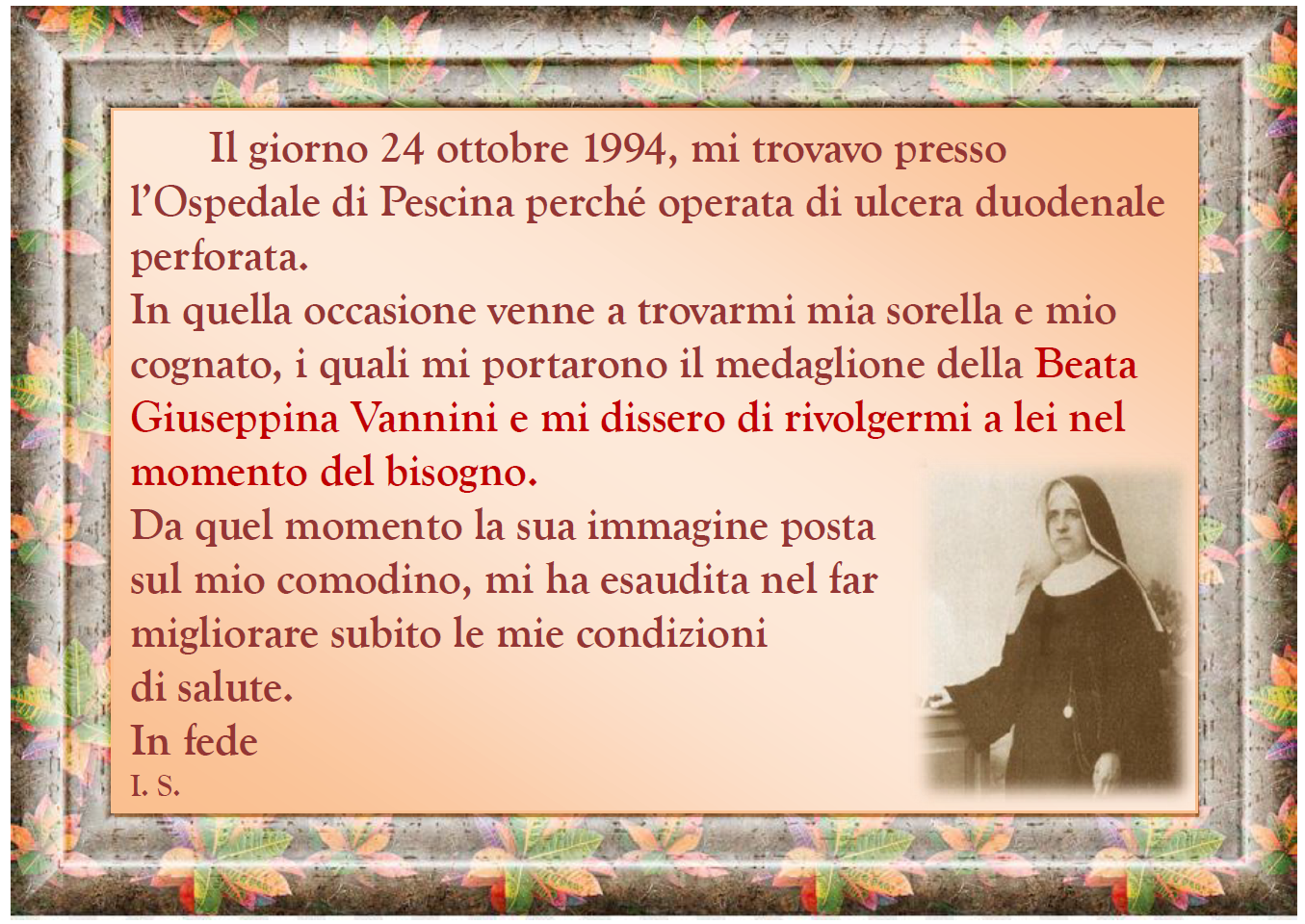 Grazie ricevute Santa Giuseppina Vannini
