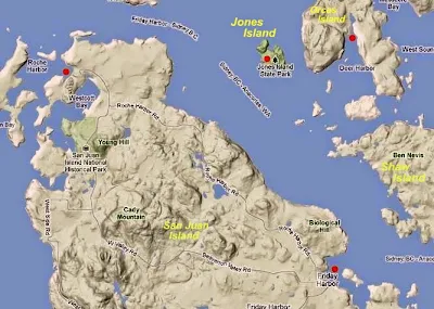 Map locating Jones Island - post describes camping facilities