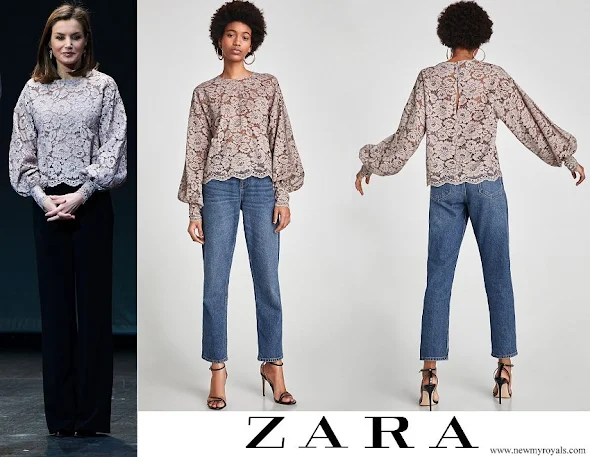 Queen Letizia wore Zara faded lace t-shirt