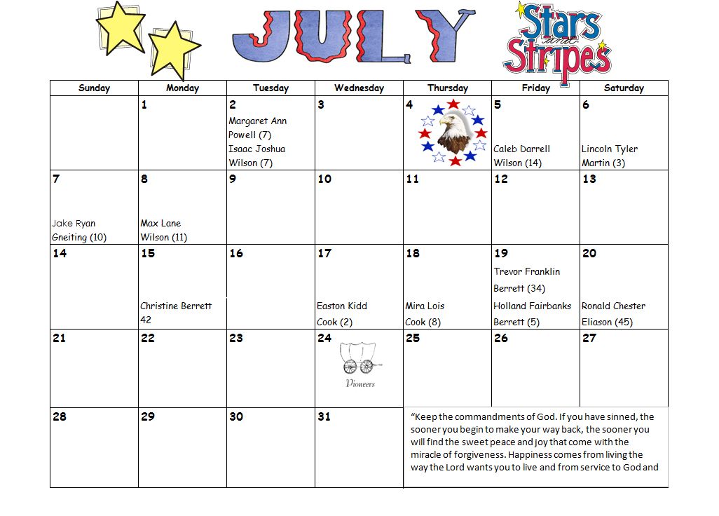 Cook Family History: July 2013 Calendar Cook Family History: July 2013 Calendar