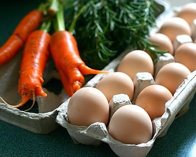 Eggs, carrots and fresh herbs, a gift from Farmgirl.