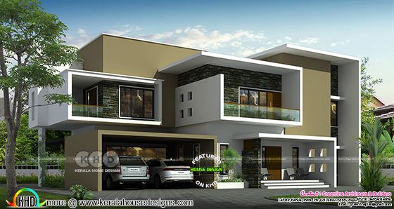 Front elevation of unique box model contemporary home