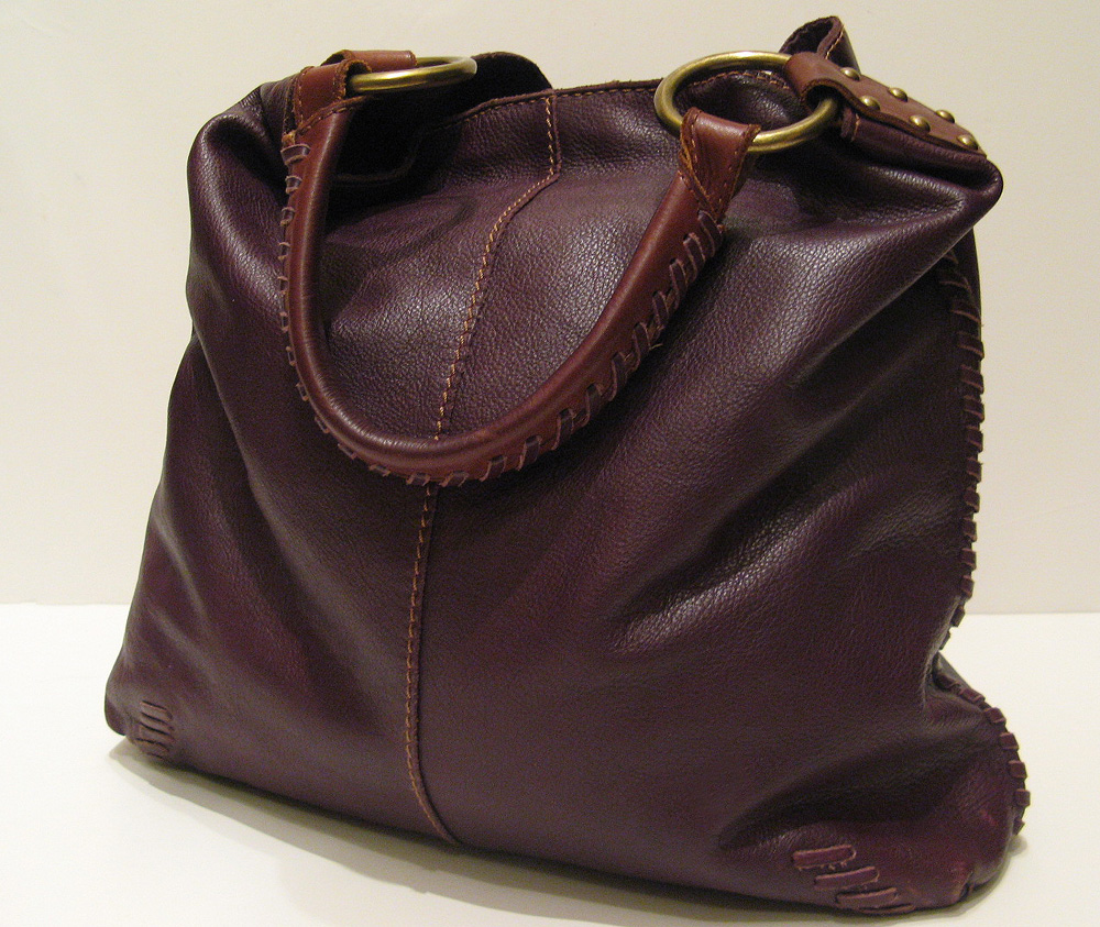 LUCKY BRAND X LARGE SLOUCHY NEVERFULL HANDBAG Deep Berry Leather