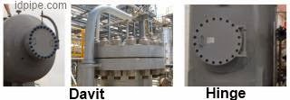 the difference between davit and hinge in a pressure vessel