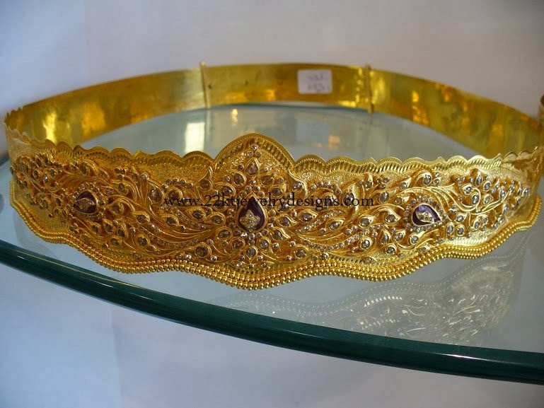 Gold Jewellery designs online Uncuts diamonds Vaddanam (Waist belt)