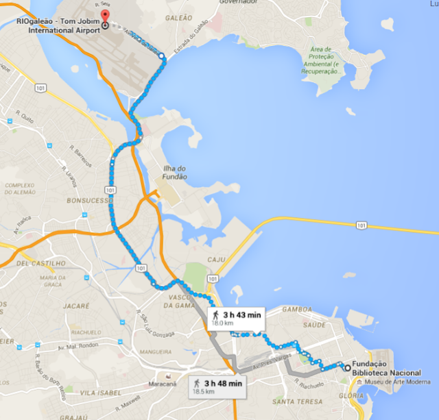 Google Maps National Library of Brazil Rio de Janeiro International Airport on foot walking Tom Jobim