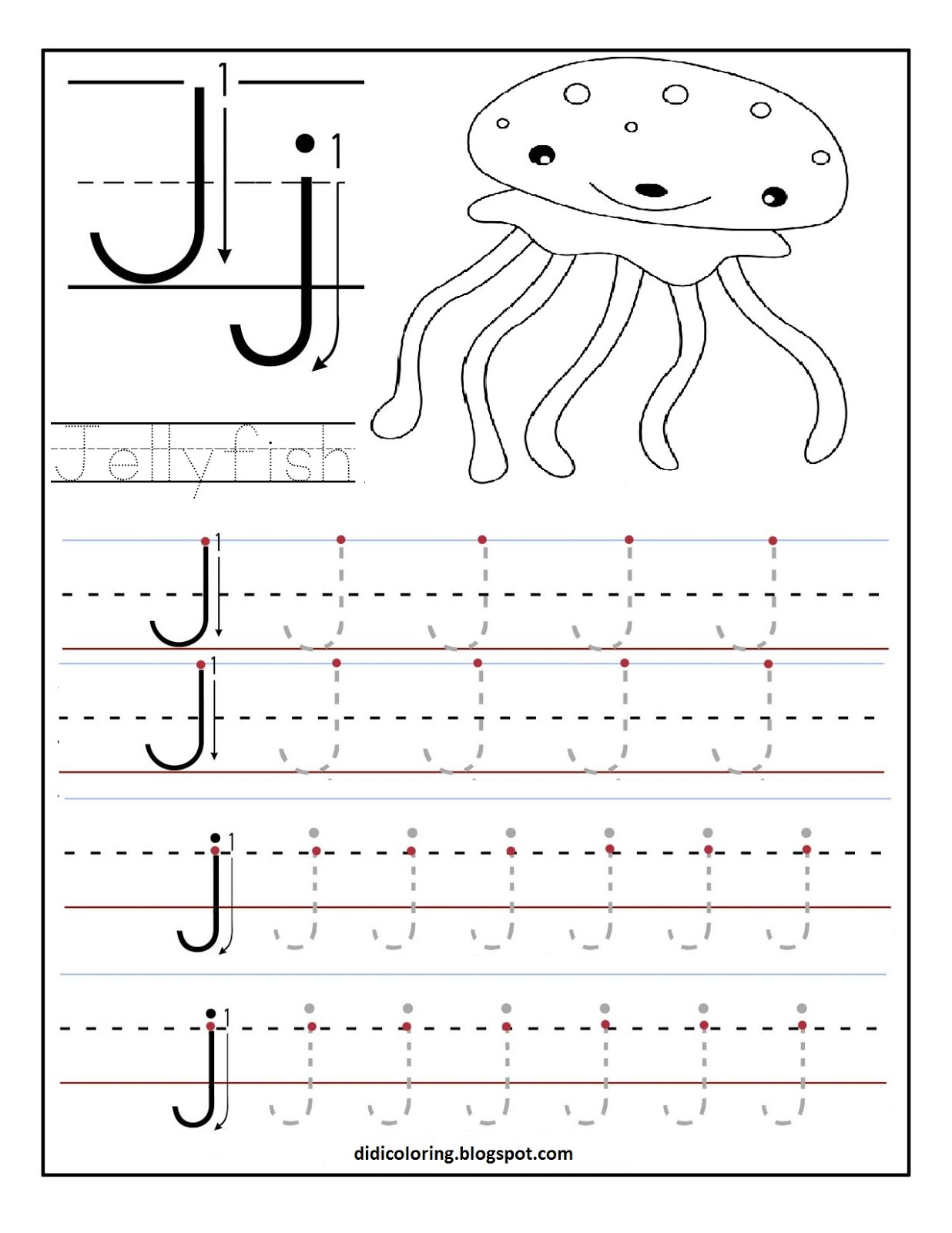 Didi coloring Page: Free printable worksheet letter J for your