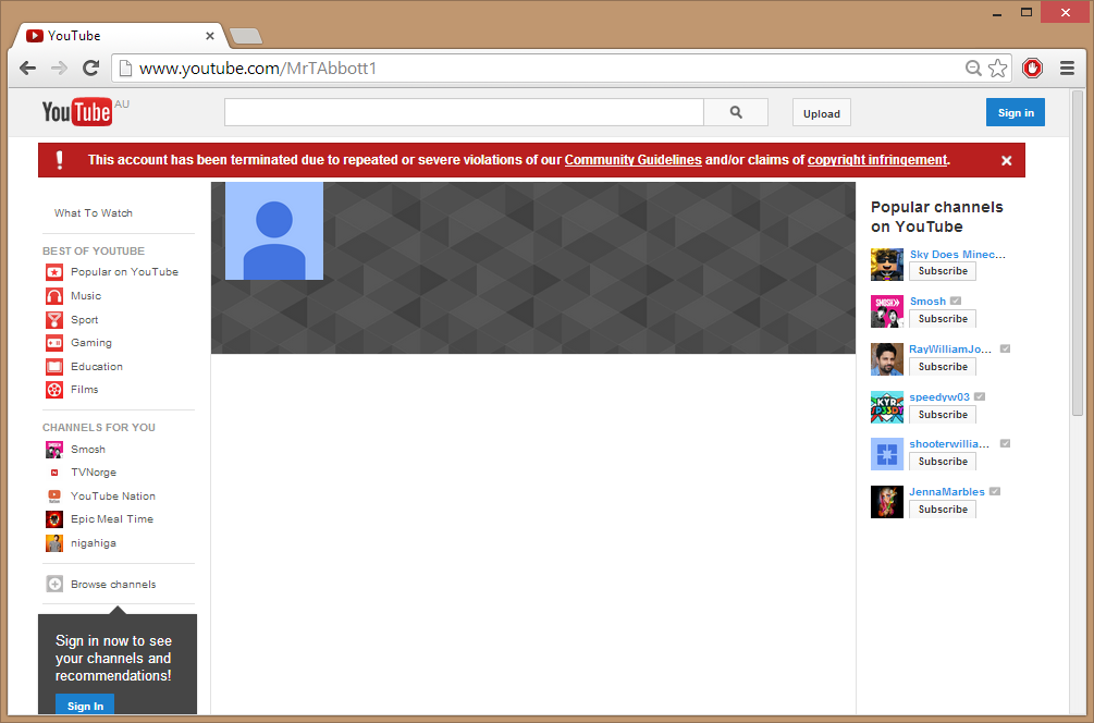 предупреждение ютуб