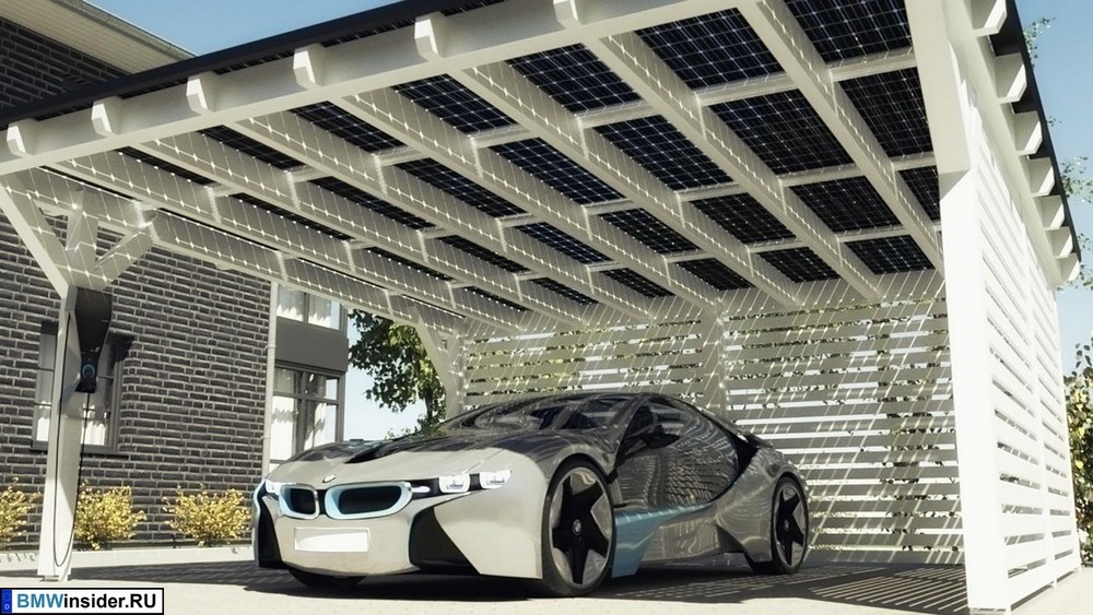 BMW i8 заряжается от солнечных батарей